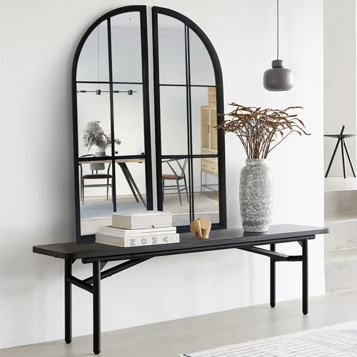 Vista 9 de Espejo de Arco Negro, Decoración de Pared con Panel de Ventana, Espejos de Pared de Estilo Rústico con Marco de Hierro para Entrada, Pasillo, Sala