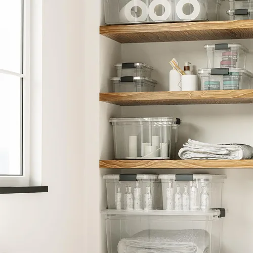 Vista 4 de Superio Caja de almacenamiento transparente con tapa, contenedores de plástico de 4.7 cuartos para organizar, cajas apilables, sin BPA, no tóxico