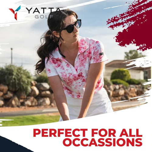 Vista 8 de YATTA GOLF Polo de golf para mujer, resistente a las arrugas, absorbe la humedad y cuello en V para mujer