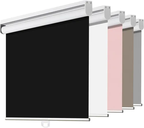 Vista 10 de Joydeco Persianas enrollables 100% opacas sin cordones para ventanas, persianas de parada libre, protección UV, persianas de tejido natural
