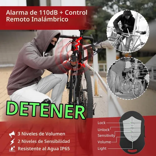 Vista 2 de BANGTING Candado de cadena de bicicleta de 4 pies resistente con alarma de 110 dB, cerradura de bicicleta resistente antirrobo con llave para Negro