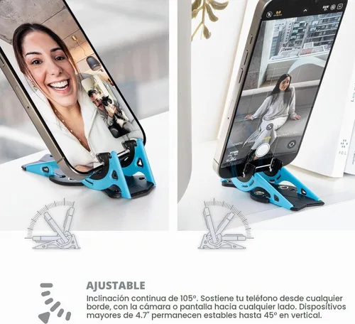 Vista 4 de GEOMETRICAL Trípode de bolsillo PROv2 - Soporte tamaño tarjeta, para iPhone, kit universal azul alienígena