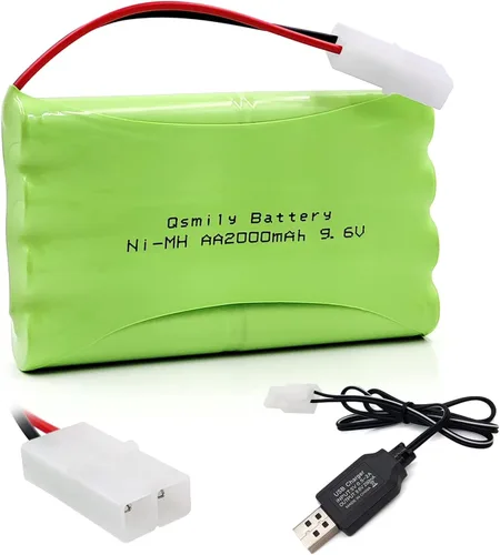 Vista 7 de Qsmily® Paquete de baterías de 6 V, batería recargable Ni-MH AA de 2000 mAh con conector SM y cable de cargador USB, adecuada para luz solar al aire