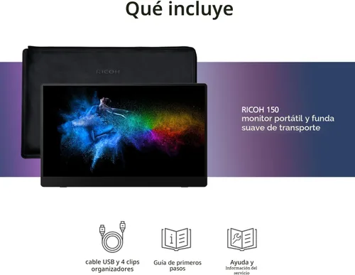 Vista 6 de RICOH 150 Monitor Portátil de 15.6" Vivid OLED 350nit Ligero con Pantalla Táctil y Altavoces Duales - para Laptop, Computadora de Escritorio, Mac, PC