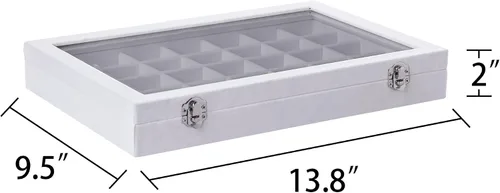 Vista 3 de Frebeauty Bandeja de joyería de terciopelo con 35 cuadrículas, organizador de joyas con tapa transparente, organizador de aretes con cierre de cajón