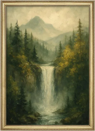 Vista 198 de MUDECOR Lienzo enmarcado prémium para pared, pinos nevados en bosque de invierno, ilustraciones modernas, arte contemporáneo, escénico, divertido