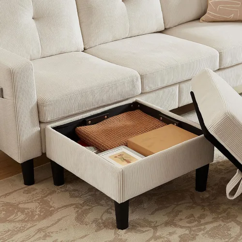 Vista 4 de Sofá modular convertible de 79 pulgadas, sofá pequeño en forma de L de 3 asientos con diván de almacenamiento y bolsillo lateral, sofá reversible