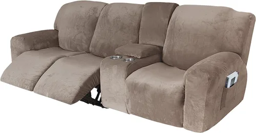 Vista 10 de Aedlcal Fundas para sofá reclinable, 10 piezas, fundas de sofá reclinable de felpa de terciopelo con consola central, con bolsillo lateral