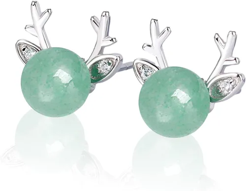 Vista 7 de Jade Earrings Studs,Green Jade Earrings for Women,925 Sterling Silver Earrings Studs for Sensitive Ears,Handmade Jade Earrings for Birthday