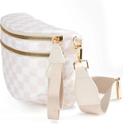 Vista 5 de Bolsa cruzada espaciosa de nailon a cuadros, estilo cangurera, para mujer