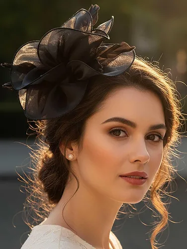 Vista 3 de Yokawe Tocado con plumas y plumas, diadema de cóctel para fiesta de té para mujer Negro