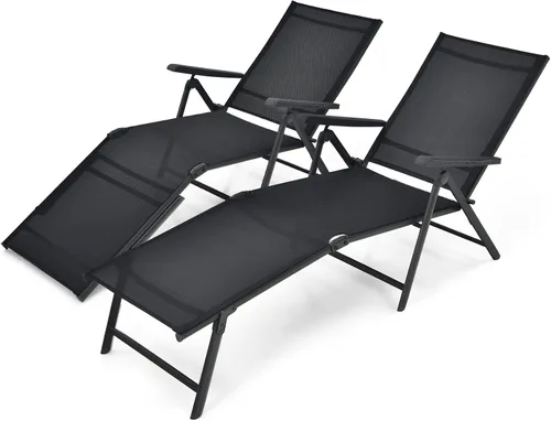 Vista 14 de Giantex Sillón de patio plegable, tumbona para tomar el sol al aire libre con respaldo de 5 posiciones, reposapiés de 2 posiciones, marco de acero