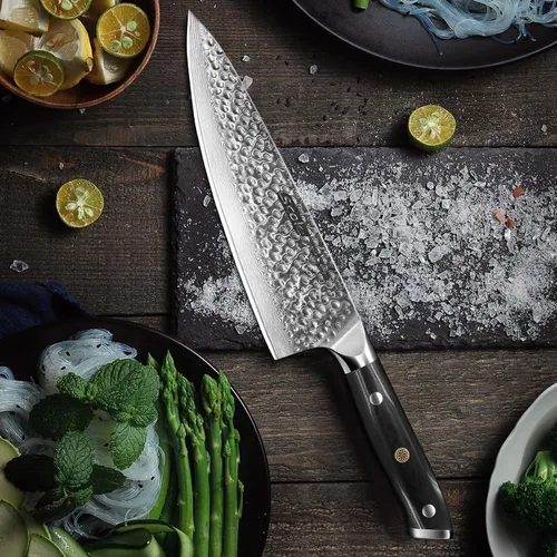 Vista 2 de SCOLE® Cuchillo de chef japonés de 8 pulgadas, cuchillo profesional afilado, 67 capas VG-10 Damasco cuchillo de cocina de acero inoxidable con mango