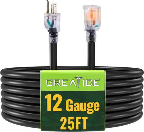 Vista 22 de Cable de extensión para interiores con extremo iluminado, cable de extensión resistente de calibre 12 de 3 pies, cable de extensión de 3 clavijas