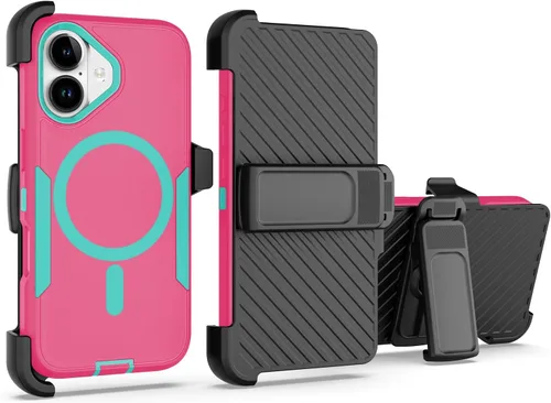 Vista 24 de Funda diseñada para iPhone 16 Pro, magnética, doble protección, resistente y duradera, compatible con MagSafe, clip trasero desmontable, a prueba