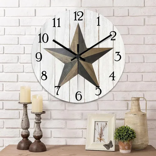 Vista 9 de Reloj de pared con diseño de país occidental de Texas, reloj de madera sin tictac, silencioso, funciona con pilas, con números grandes, reloj