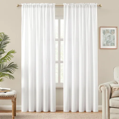 Vista 6 de HOMEIDEAS - Cortinas semitransparentes de privacidad blancas que no se transparentan, 52 x 96 pulgadas Blanco