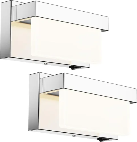 Vista 13 de Aplique de pared de batería cromado con interruptor de encendido/apagado, lámpara de pared LED de 8 pulgadas, pantalla acrílica, lámpara de pared