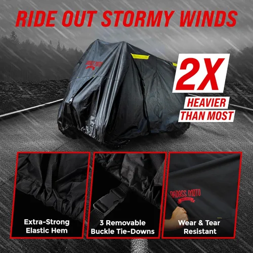 Vista 5 de Cubierta de protección para motocicleta de la marca Badass Motogear, con rayas reflectantes de seguridad nocturnas, escudos de calor