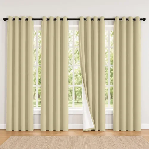 Vista 97 de 2 paneles de cortinas 100% opacas, de peso medio, con aislamiento térmico y ojales para dormitorio, sala de estar, tratamiento de ventana