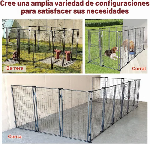 Vista 6 de Perrera para perros de 8 x 4 x 5 pies al aire libre con cubierta de techo para perros grandes, valla de perro resistente, alambre soldado Catio