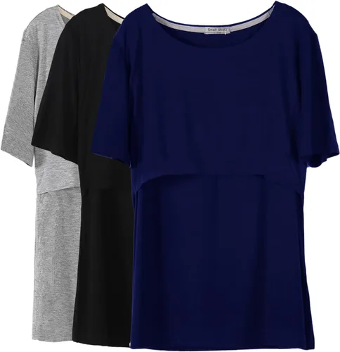 Vista 18 de Smallshow - Camisetas de lactancia para maternidad, manga corta, para mujer Verde militar-negro-gris oscuro (paquete de 3)