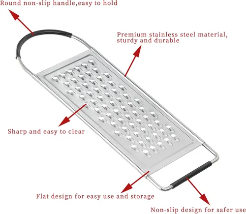 Vista 3 de Rallador de queso de mano, ralladores planos de acero inoxidable grueso HIA para cocina, rallador de alimentos con mango antideslizante, perfecto