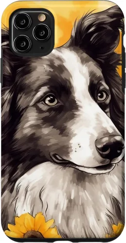 Vista 13 de iPhone 16 Border Collie Dog Watercolor Sunflower Border Collie Case
