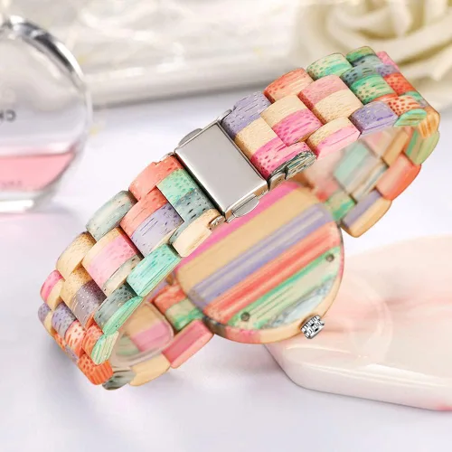 Vista 44 de Dentily Relojes de madera natural para mujer, reloj de cuarzo hecho a mano, reloj de pulsera único deportivo para mujer