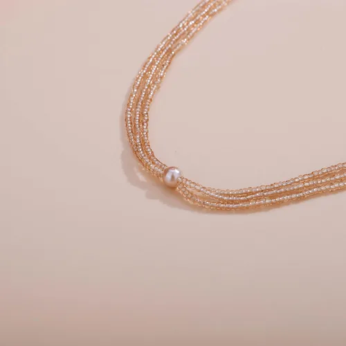 Vista 5 de Aimimier Collar bohemio de 3 hebras de perlas sintéticas con nudo de perlas