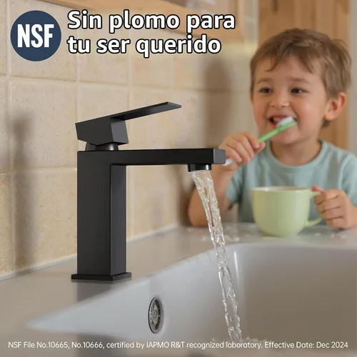 Vista 4 de KES Grifo de Baño Negro de un Solo Agujero, Grifo de Lavabo de Acero Inoxidable con Una Manija, Mate Negro Certificado cUPC, L3156ALFF12-BK
