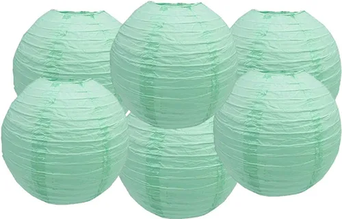 Vista 18 de Paquete de 6 linternas redondas de papel, decoración de boda y fiesta de cumpleaños (azul bebé, 4 pulgadas/3.9 in)