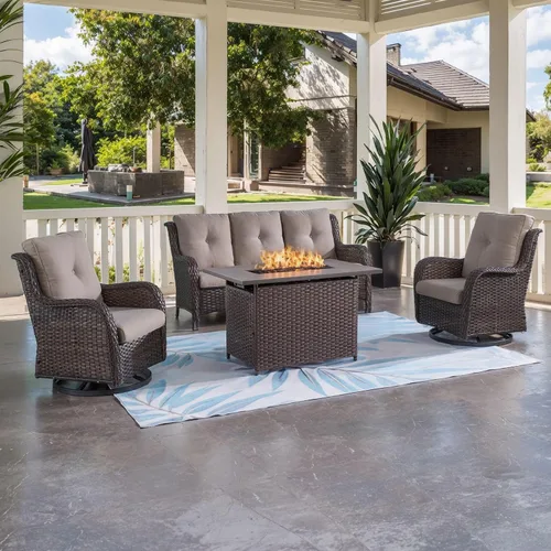 Vista 59 de HUMMUH Juego de 2 Sillas Giratorias Mecedoras de Mimbre para Patio Exterior, Juego de Muebles de Sillas Mecedoras de Ratán (Marrón, Azul) 50,000