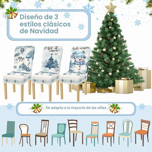 Vista 3 de Preboun 6 fundas elásticas navideñas para sillas de comedor, clásicas, color blanco Removable Washable Stretch, Christmas Winter Holiday Decor