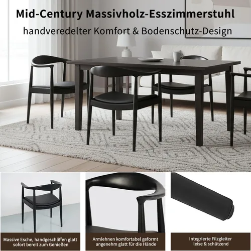 Vista 4 de Polynices Kennedy Chair, Mid Century Dining Chairs with Arms (Black)