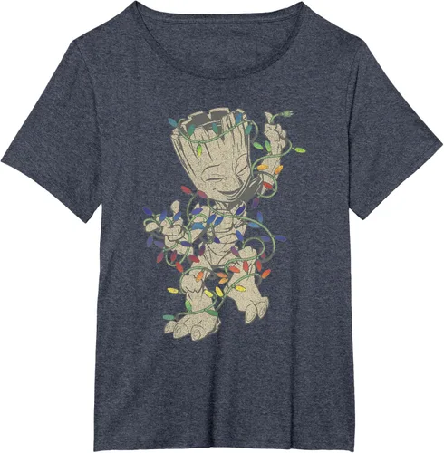 Vista 30 de Marvel Camiseta de luces navideñas Guardians Of The Galaxy Groot, Negro, S