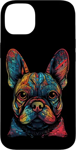 Vista 15 de iPhone 16 Colorful French Bulldog Face Frenchie Dog Lover Funny Black Case
