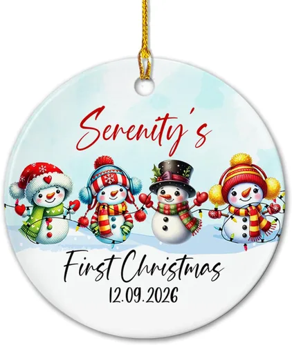 Vista 7 de Adornos de cerámica personalizados con texto en inglés «My First Christmas», bonito adorno de Navidad de gato para bebés, niños, primer recuerdo