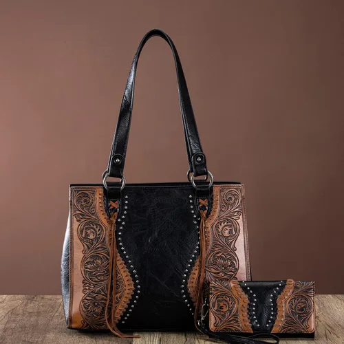 Vista 2 de Montana West Western Tote Bag for Women Concealed Carry Shoulder Handbag Tooling Purse