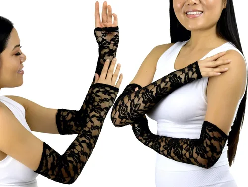 Vista 2 de ToBeInStyle Guantes de encaje extra largos sin dedos para mujer
