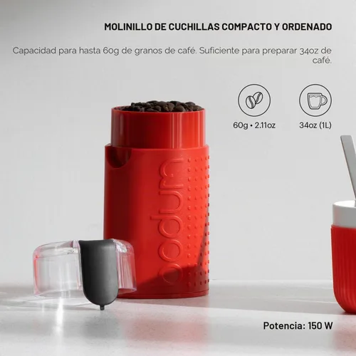 Vista 2 de Bodum Bistro - Molinillo de café eléctrico con cuchilla, color rojo