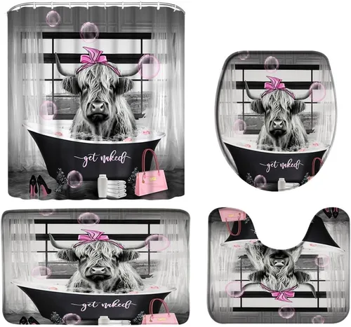 Vista 18 de Juego de 4 cortinas de ducha asiáticas japonesas para baño, gato asiático, divertido, retro, chino, tradicional, pintura de tinta, arte de mariposa