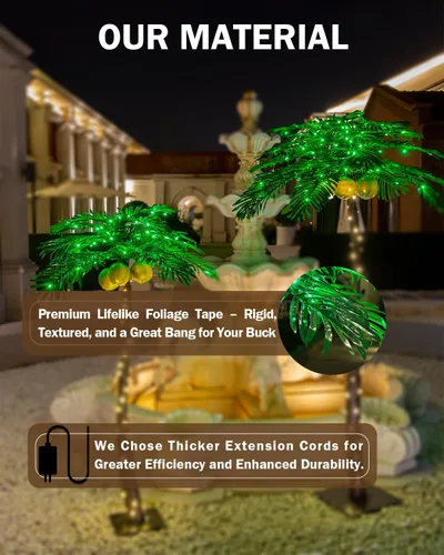 Vista 4 de TYBEEU Palmera iluminada de 1,5 metros con 136 luces LED con cocos brillantes - Atenuable, certificación UL, resistente al agua - Ideal