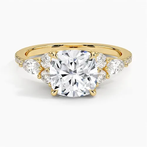 Vista 4 de IGI Anillo de compromiso de diamante creado en laboratorio de 3.56 quilates con cuatro puntas de excelente talla, con marquesa lateral y diamantes