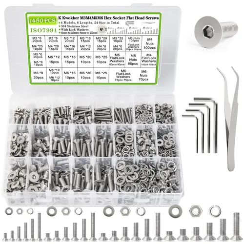 Vista 11 de Juego de 1315 piezas de tornillos de cabeza Phillips M2 M3 M4 M5, kit de 25 tamaños de pernos y tuercas, juego de tornillos de ajuste de acero