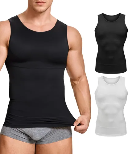 Vista 8 de Gotoly Camiseta de compresión para hombre, chaleco moldeador de cuerpo Beige