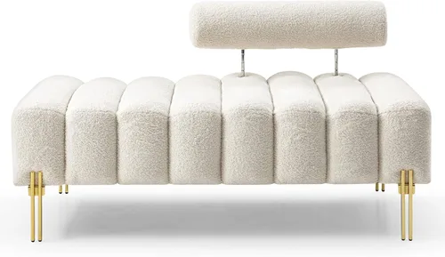 Vista 11 de NIOIIKIT Sofá biplaza moderno de 49.6 pulgadas, sofá tapizado con patas doradas y respaldo ajustable, sofás pequeños de piel sintética para Piel