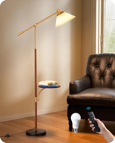 Vista 9 de EDISHINE - Lámpara de pie de arco de 68" con mesa, lámpara de pie vintage para sala de estar con bandeja, altura ajustable, bombilla LED de 5
