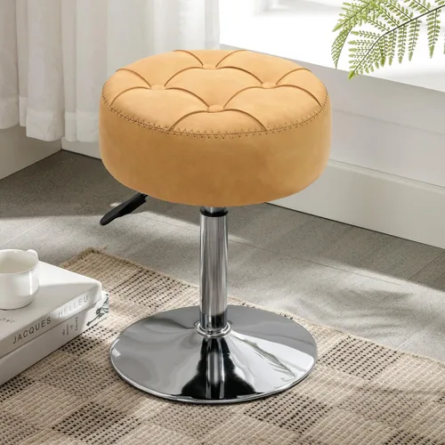 Vista 9 de LUE BONA Taburete de tocador ajustable, silla giratoria de 360° para sala de maquillaje, taburete negro para tocador, pequeños taburetes de tocador