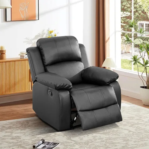 Vista 12 de Sofá reclinable manual de cuero para muebles de sala de estar, sofá reclinable de 78 pulgadas con mesa abatible, portavasos y sofá de cuero